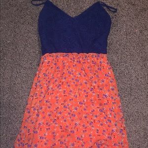 Gorgeous A-line navy and floral orange dress